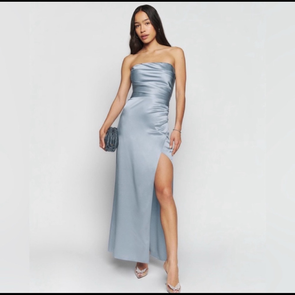 Reformation Barrow Silk in mineral blue size 8